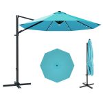 Patiowell 10ft Cantilever Patio Umbrella with Solar Light, Rotation & Tilt, Light Blue