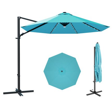 Patiowell 10ft Cantilever Patio Umbrella with Solar Light, Rotation & Tilt, Light Blue
