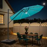 Patiowell 10ft Cantilever Patio Umbrella with Solar Light, Rotation & Tilt, Light Blue - Image 2