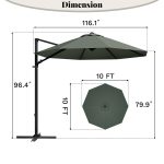 Patiowell 10ft Cantilever Patio Umbrella with Rotation & Tilt, Light Gray - Image 3