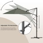 Patiowell 10ft Cantilever Patio Umbrella with Solar Light, Rotation & Tilt, Light Gray - Image 8