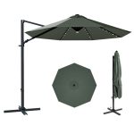 Patiowell 10ft Cantilever Patio Umbrella with Solar Light, Rotation & Tilt, Light Gray