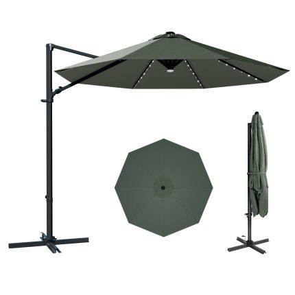 Patiowell 10ft Cantilever Patio Umbrella with Solar Light, Rotation & Tilt, Light Gray