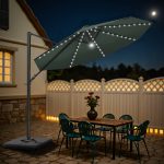 Patiowell 10ft Cantilever Patio Umbrella with Solar Light, Rotation & Tilt, Light Gray - Image 2