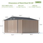 Patiowell 10x10 Metal Storage Shed with Weather-Resistance, Brown - Image 3