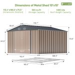 Patiowell 10x10 Metal Storage Shed with Floor Frame, Brown - Image 3