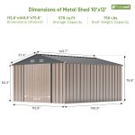 Patiowell 10x12 Metal Shed with Vents, Brown - Image 3