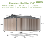 Patiowell 10x12 Metal Shed with Floor Frame, Brown - Image 3