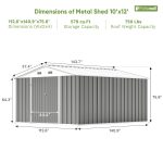 Patiowell 10x12 Metal Shed with Vents, Gray - Image 3