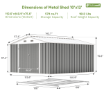 Patiowell 10x12 Metal Shed with Floor Frame, Gray - Image 3