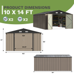 Patiowell 10x14 FT Large Metal Garden Shed (Brown) with Lockable Door and Sloping Roof - Image 3