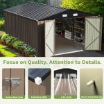 Patiowell 10x14 FT Large Metal Garden Shed (Brown) with Lockable Door and Sloping Roof - Image 4