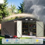 Patiowell 10x14 FT Large Metal Garden Shed (Brown) with Lockable Door and Sloping Roof - Image 5