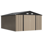 Patiowell 10x14 FT Large Metal Garden Shed (Brown) with Lockable Door and Sloping Roof - Image 9