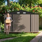 Patiowell 10x14 FT Large Metal Garden Shed (Brown) with Lockable Door and Sloping Roof - Image 7
