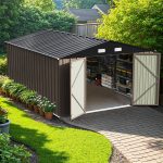 Patiowell 10x14 FT Large Metal Garden Shed (Brown) with Lockable Door and Sloping Roof - Image 8