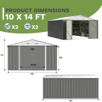 Patiowell 10x14 FT Large Metal Garden Shed (Gray) with Lockable Door and Sloping Roof - Image 3