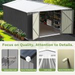 Patiowell 10x14 FT Large Metal Garden Shed (Gray) with Lockable Door and Sloping Roof - Image 4
