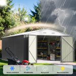Patiowell 10x14 FT Large Metal Garden Shed (Gray) with Lockable Door and Sloping Roof - Image 5
