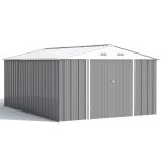 Patiowell 10x14 FT Large Metal Garden Shed (Gray) with Lockable Door and Sloping Roof