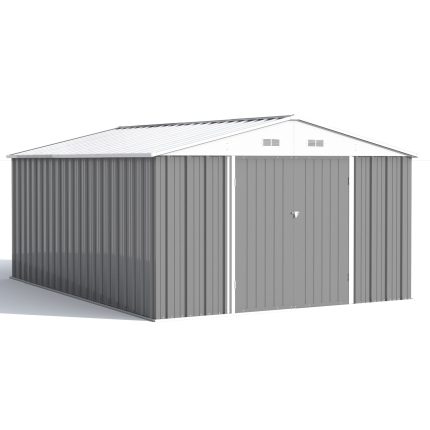 Patiowell 10x14 FT Large Metal Garden Shed (Gray) with Lockable Door and Sloping Roof