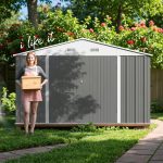 Patiowell 10x14 FT Large Metal Garden Shed (Gray) with Lockable Door and Sloping Roof - Image 7