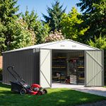 Patiowell 10x14 FT Large Metal Garden Shed (Gray) with Lockable Door and Sloping Roof - Image 2