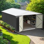 Patiowell 10x14 FT Large Metal Garden Shed (Gray) with Lockable Door and Sloping Roof - Image 8