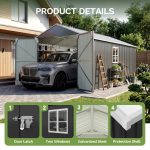 Patiowell 12x20 ft Metal Shed Outdoor Garage with Double Doors & Windows, Black & White - Image 4