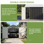 Patiowell 12x20 ft Metal Shed Outdoor Garage with Double Doors & Windows, Black & White - Image 6