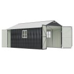 Patiowell 12x20 ft Metal Shed Outdoor Garage with Double Doors & Windows, Black & White