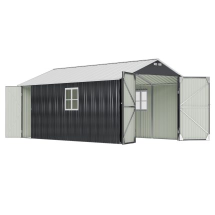 Patiowell 12x20 ft Metal Shed Outdoor Garage with Double Doors & Windows, Black & White