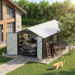 Patiowell 12x20 ft Metal Shed Outdoor Garage with Double Doors & Windows, Black & White - Image 2