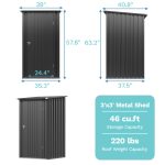 Patiowell 3x3 Metal Outdoor Storage Shed, Black - Image 3