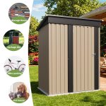 Patiowell 5x3 Metal Shed with Sloped Roof and Lockable Door (Brown) - Image 7