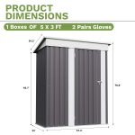 Patiowell 5x3 Metal Shed with Sloped Roof and Lockable Door (Gray) - Image 3