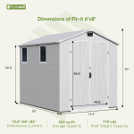 Patiowell 6x8 ft Plastic Storage Shed with Vents and Windows, Gray - Image 3