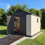 Kick-it 8x10 Plastic Storage Shed with Floor and Windows, Gray & Beige - Image 2