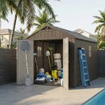Kick-it 8x10 Plastic Storage Shed with Floor, Brown - Image 13