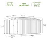 Patiowell 8x12 Metal Storage Shed, Brown - Image 3