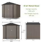 Patiowell 8x6 Metal Shed with Peak Roof (Brown) - Image 3