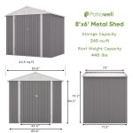 Patiowell 8x6 Metal Shed with Peak Roof (Gray) - Image 3