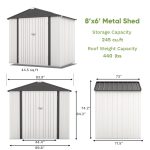 Patiowell 8x6 Metal Shed with Peak Roof (White) - Image 3