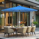 Blue 9ft Motorized Patio Umbrella with Base - Image 2
