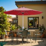 Red 9ft Motorized Patio Umbrella with Remote - Image 2