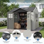 Patiowell 10x10ft Triple-Door Access Plastic Storage Shed with 3 Doors & Windows, Beige - Image 5