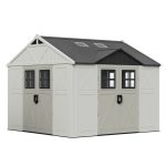 Patiowell 10x10ft Triple-Door Access Plastic Storage Shed with 3 Doors & Windows, Beige