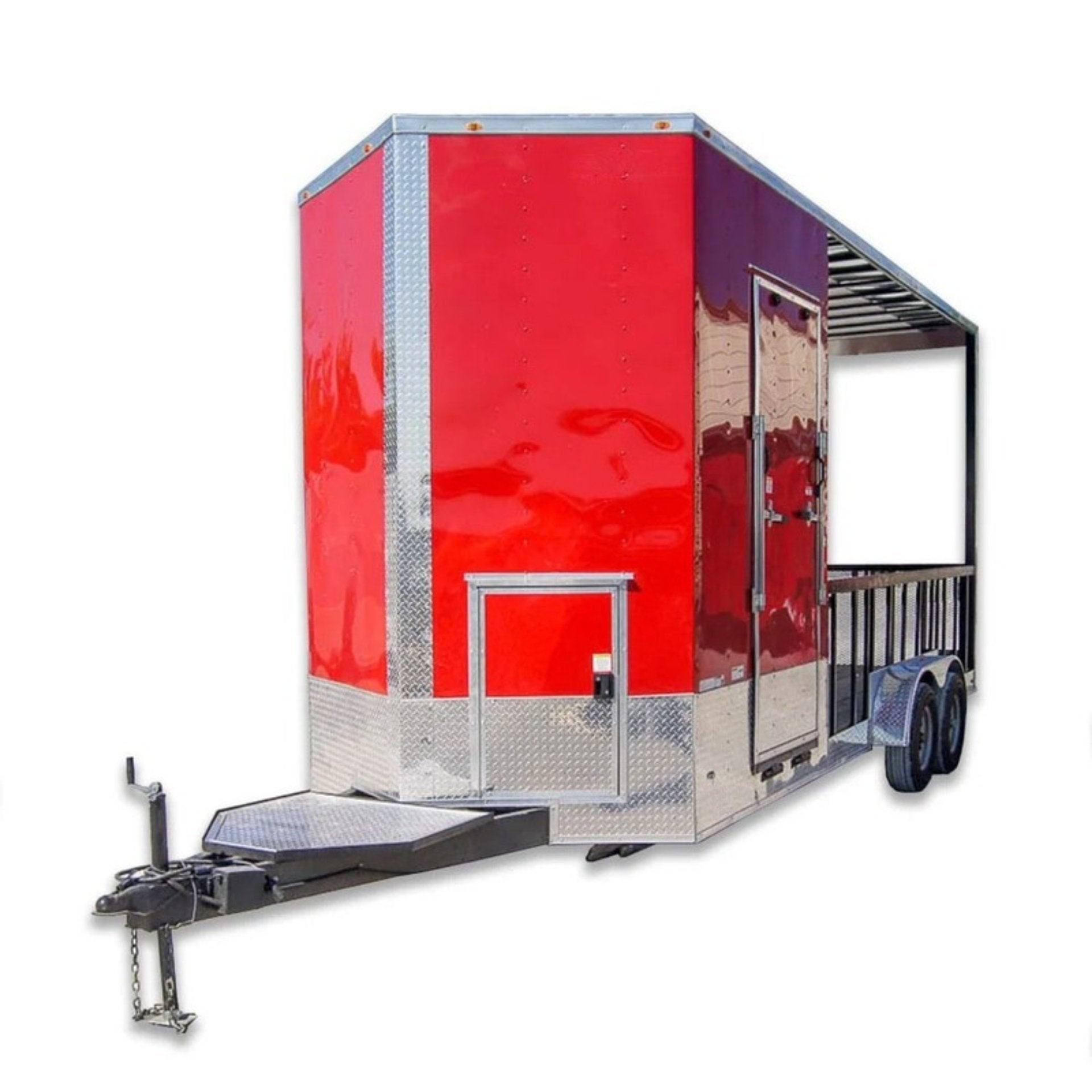 white_background_image_9_9_3c2de173-9a33-4421-a59a-cdf131f865b9 Red Enclosed Utility Hybrid Trailer 7'x20' - Lawn Mower Equipment Hauler - Image 1